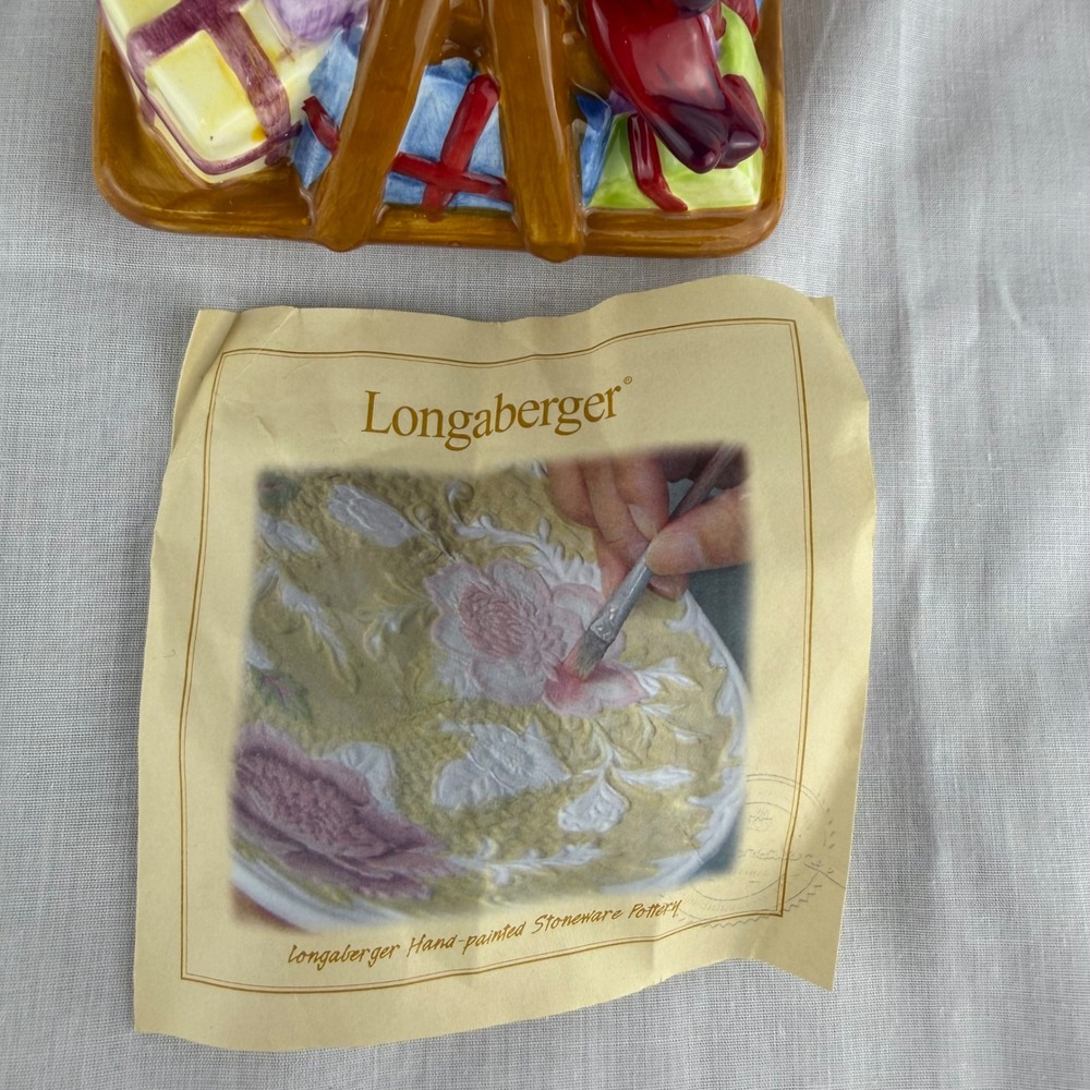 Longaberger Pottery Little Gifts Basket Lid 31655 Hand Painted Stoneware Gift